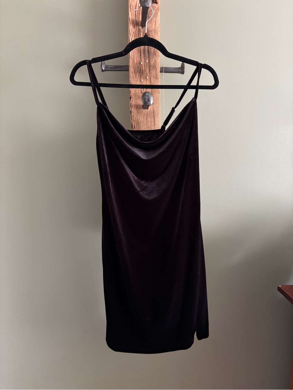 159.) Black Velvet Slip Dress with Cowl Neckline